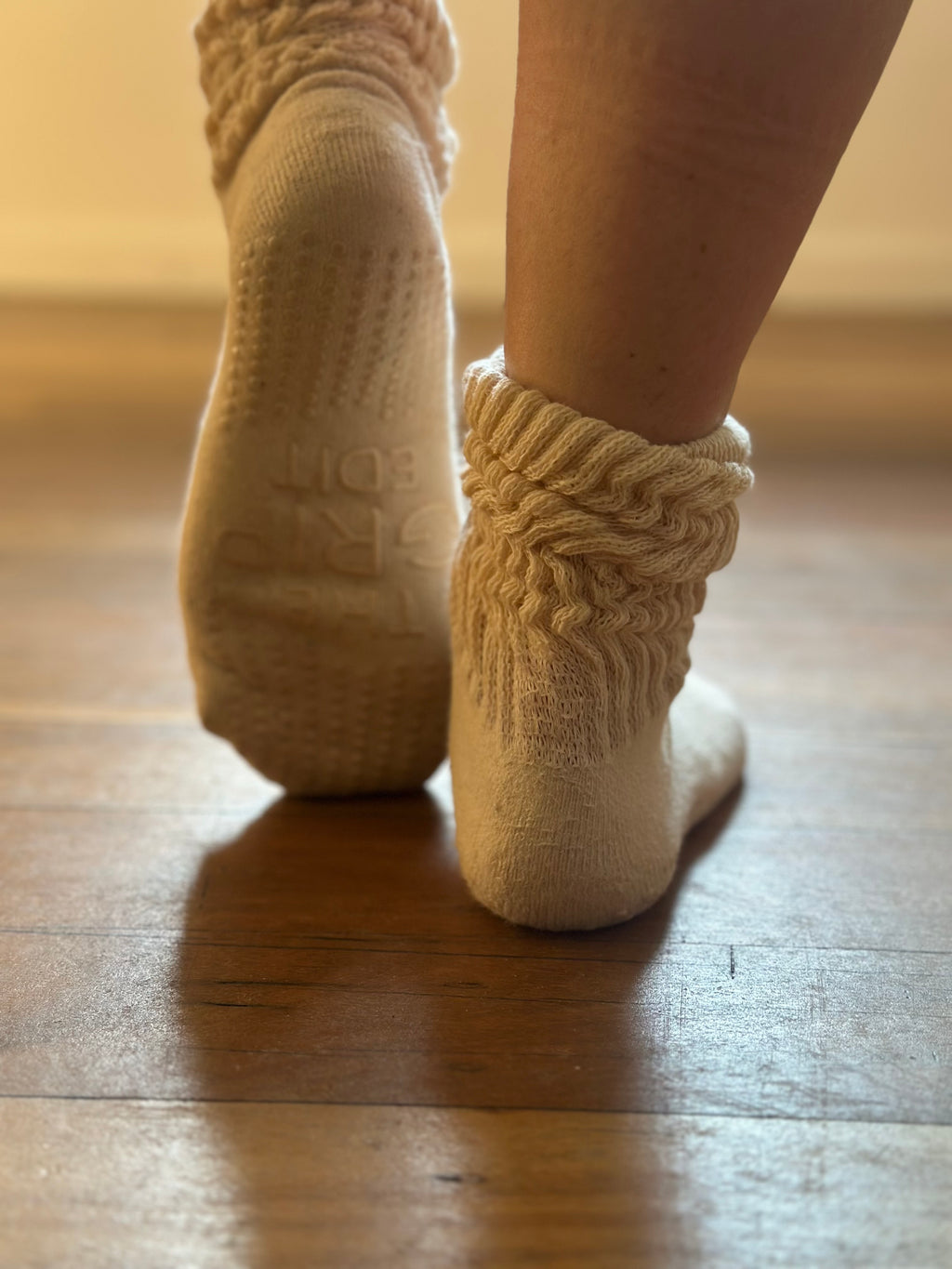 Boring Beige Scrunch Grip Sock